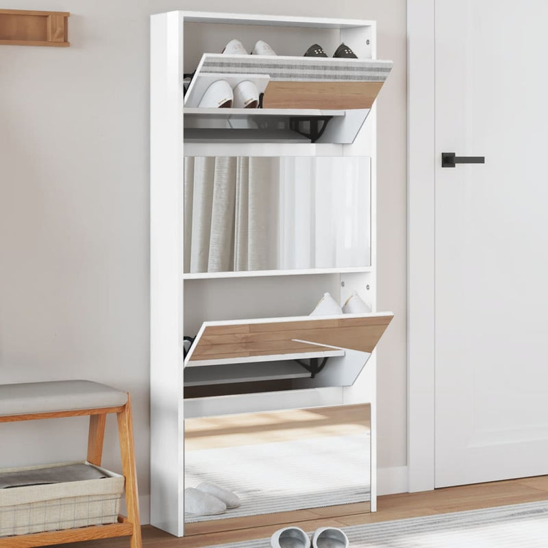 Load image into Gallery viewer, VidaXL Schoenenkast met spiegel 4-laags 63x17x134 cm hoogglans wit