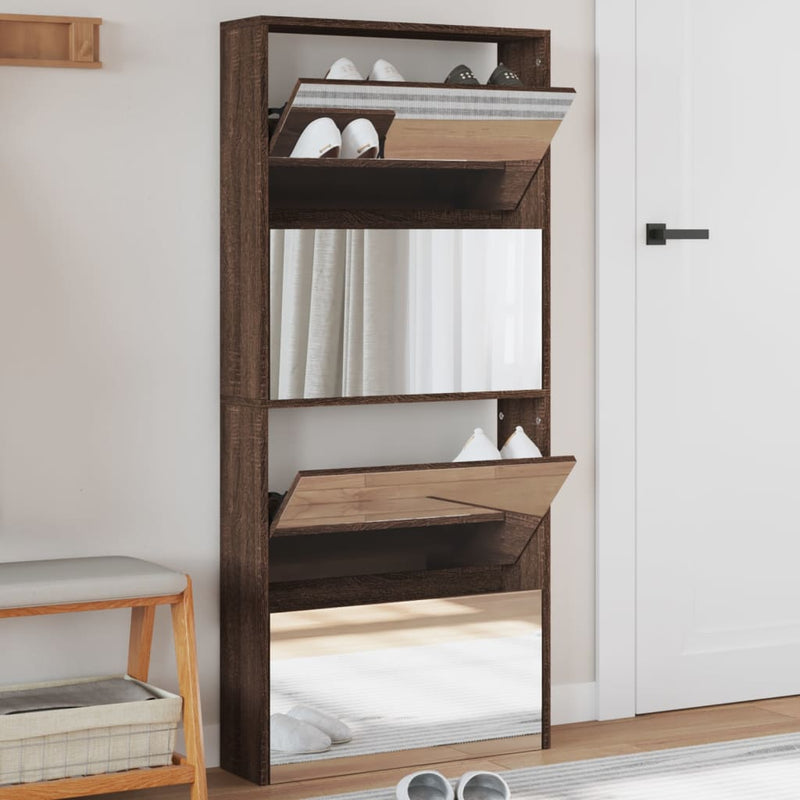 Load image into Gallery viewer, VidaXL Schoenenkast met spiegel 4-laags 63x17x134 cm bruin eikenkleur