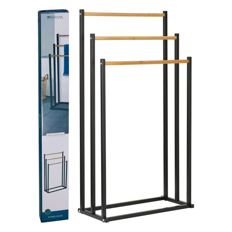 Cargue la imagen en el visor de la galería, Bathroom solutions handdoekrek 45x23x85 cm metaal bamboe zwart