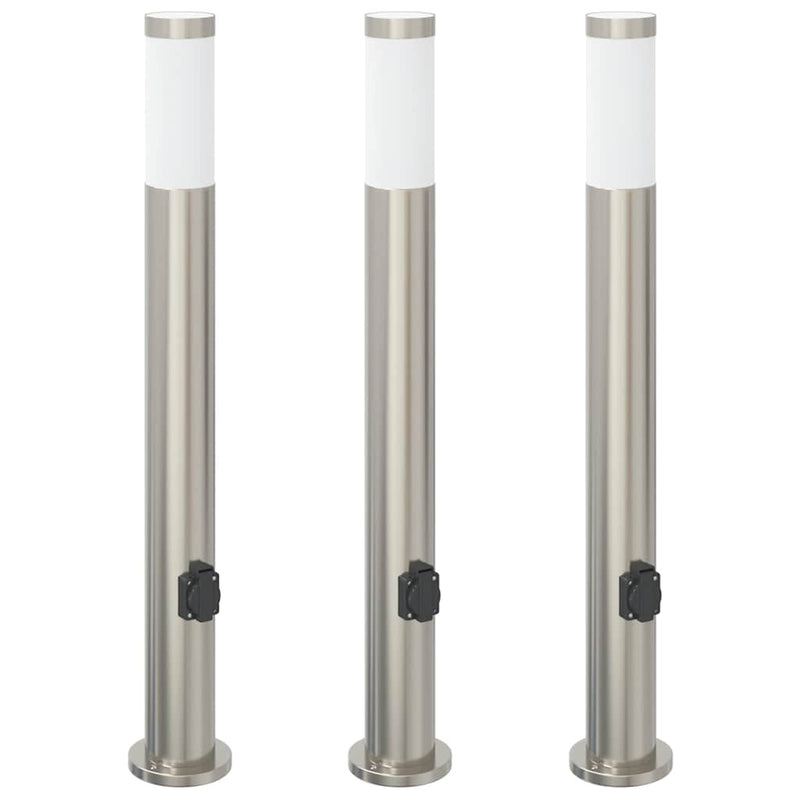 Chargez l'image dans la visionneuse de la galerie, Vidaxl bolderverlichting met stopcontact 3 stuks 80 cm roestvrij staal ip44