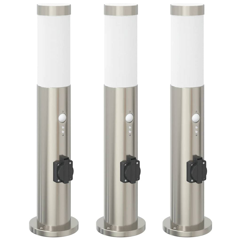 Chargez l'image dans la visionneuse de la galerie, Vidaxl bolderverlichting met sensor en stopcontact 3 stuks 50 cm roestvrij staal ip44