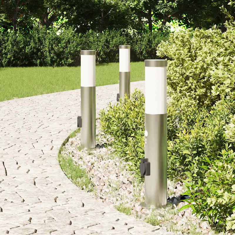 Chargez l'image dans la visionneuse de la galerie, Vidaxl bolderverlichting met sensor en stopcontact 3 stuks 50 cm roestvrij staal ip44