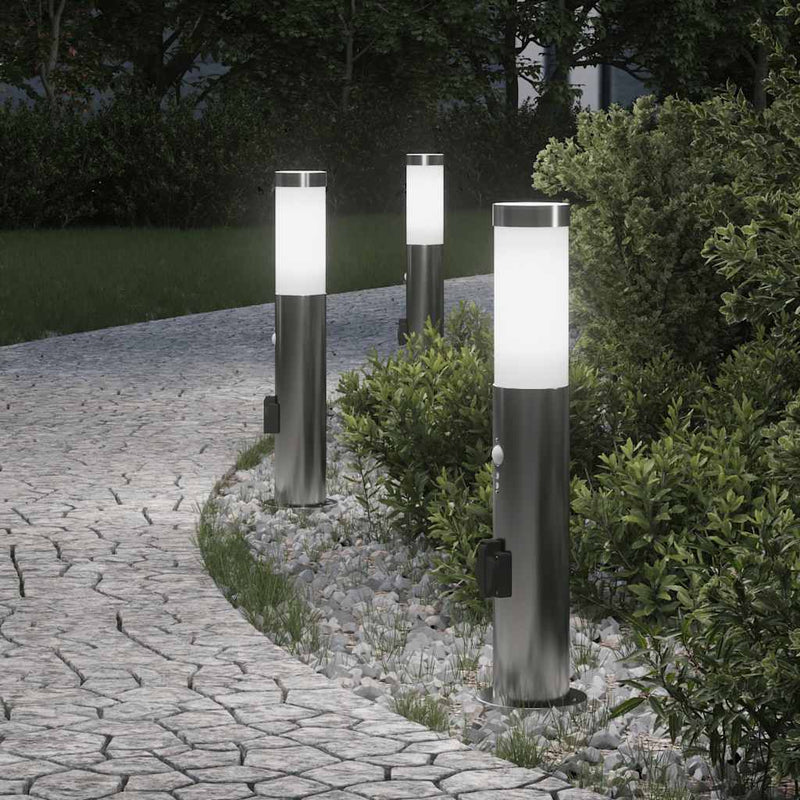 Chargez l'image dans la visionneuse de la galerie, Vidaxl bolderverlichting met sensor en stopcontact 3 stuks 50 cm roestvrij staal ip44