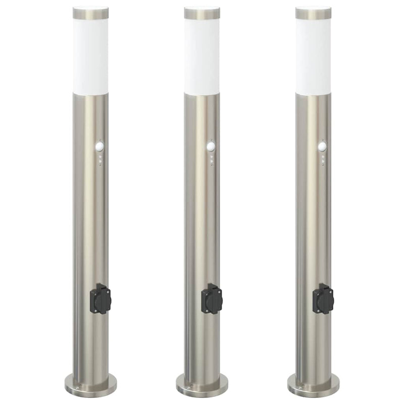 Chargez l'image dans la visionneuse de la galerie, Vidaxl bolderverlichting met sensor en stopcontact 3 stuks 80 cm roestvrij staal ip44