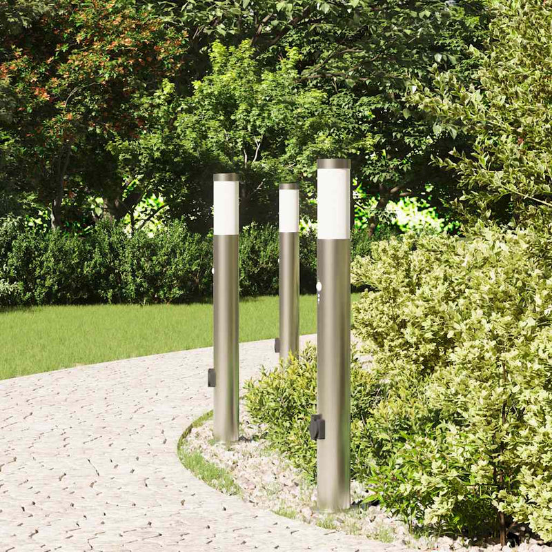 Chargez l'image dans la visionneuse de la galerie, Vidaxl bolderverlichting met sensor en stopcontact 3 stuks 80 cm roestvrij staal ip44