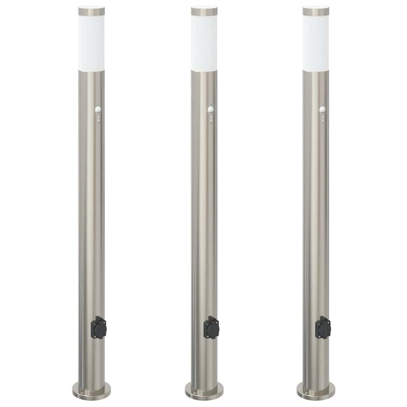 Chargez l'image dans la visionneuse de la galerie, Vidaxl bolderverlichting met sensor en stopcontact 3 stuks 110 cm roestvrij staal ip44