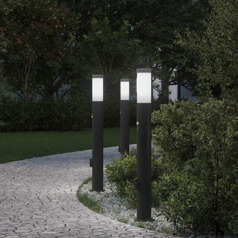 Chargez l'image dans la visionneuse de la galerie, Vidaxl bolderverlichting met sensor en stopcontact 3 stuks 80 cm roestvrij staal ip44