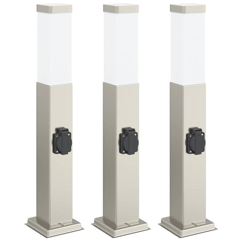 Afbeelding laden in galerijviewer, Vidaxl bolderverlichting met stopcontact 3 stuks 50 cm rvs ip44