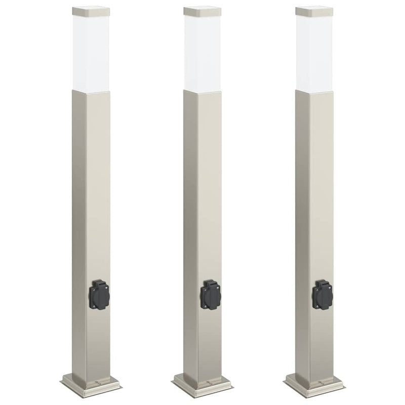 Afbeelding laden in galerijviewer, Vidaxl bolderverlichting met stopcontact 3 stuks 80 cm rvs ip44