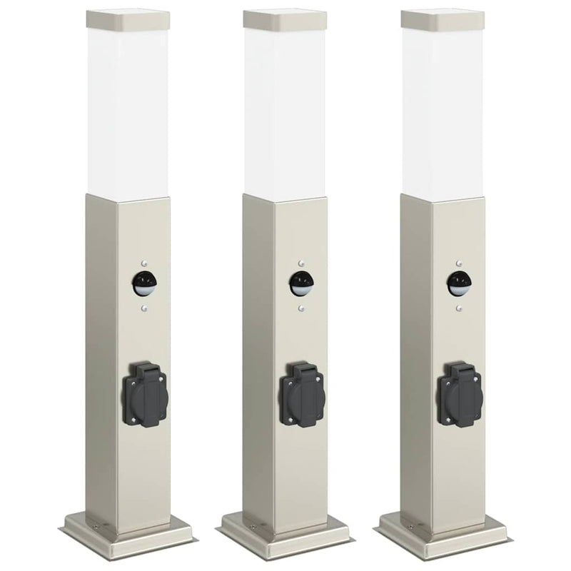 Chargez l'image dans la visionneuse de la galerie, Vidaxl bolderverlichting met sensor en stopcontact 3 stuks 50 cm roestvrij staal ip44