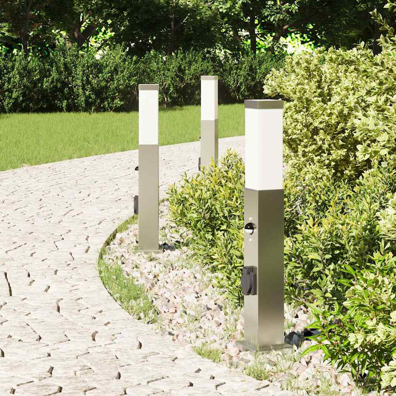 Chargez l'image dans la visionneuse de la galerie, Vidaxl bolderverlichting met sensor en stopcontact 3 stuks 50 cm roestvrij staal ip44