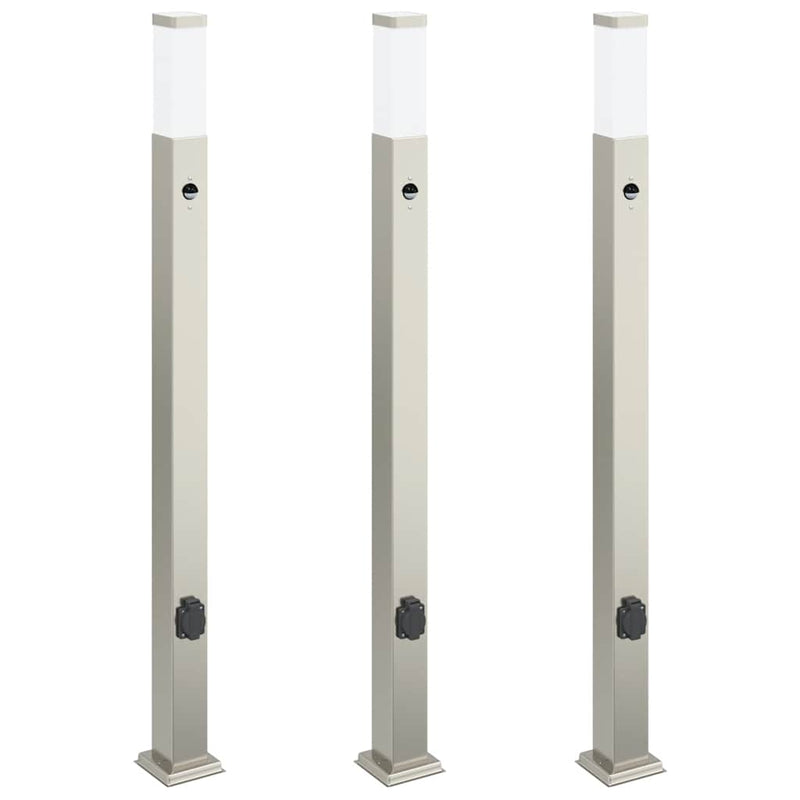 Chargez l'image dans la visionneuse de la galerie, Vidaxl bolderverlichting met sensor en stopcontact 3 stuks 110 cm roestvrij staal ip44