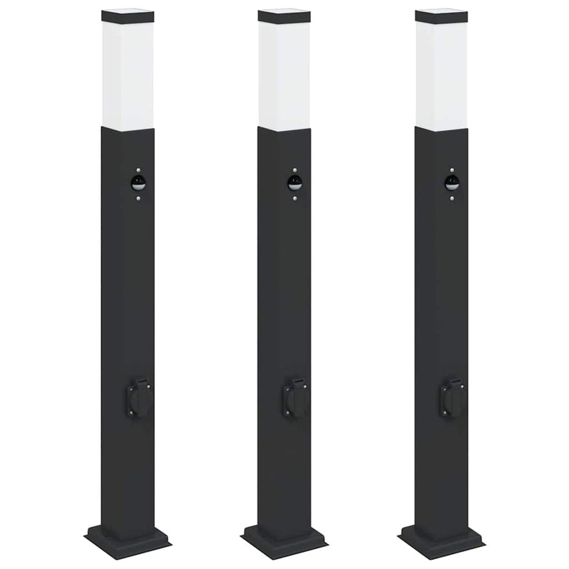 Chargez l'image dans la visionneuse de la galerie, Vidaxl bolderverlichting met sensor en stopcontact 3 stuks 80 cm zwart ip44