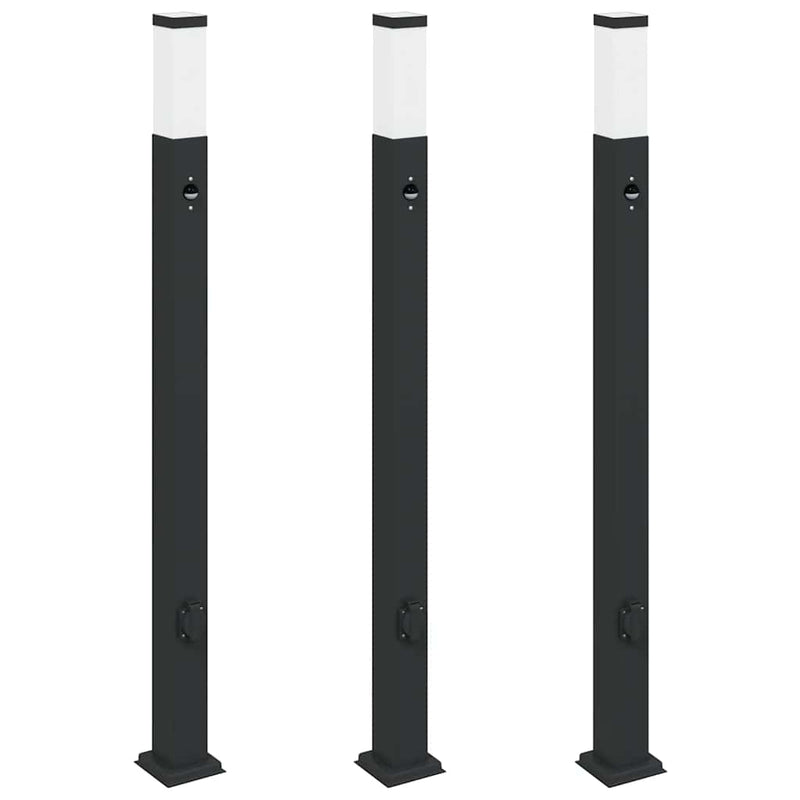 Afbeelding laden in galerijviewer, Vidaxl bolderverlichting met sensor en stopcontact 3 stuks 110 cm zwart ip44