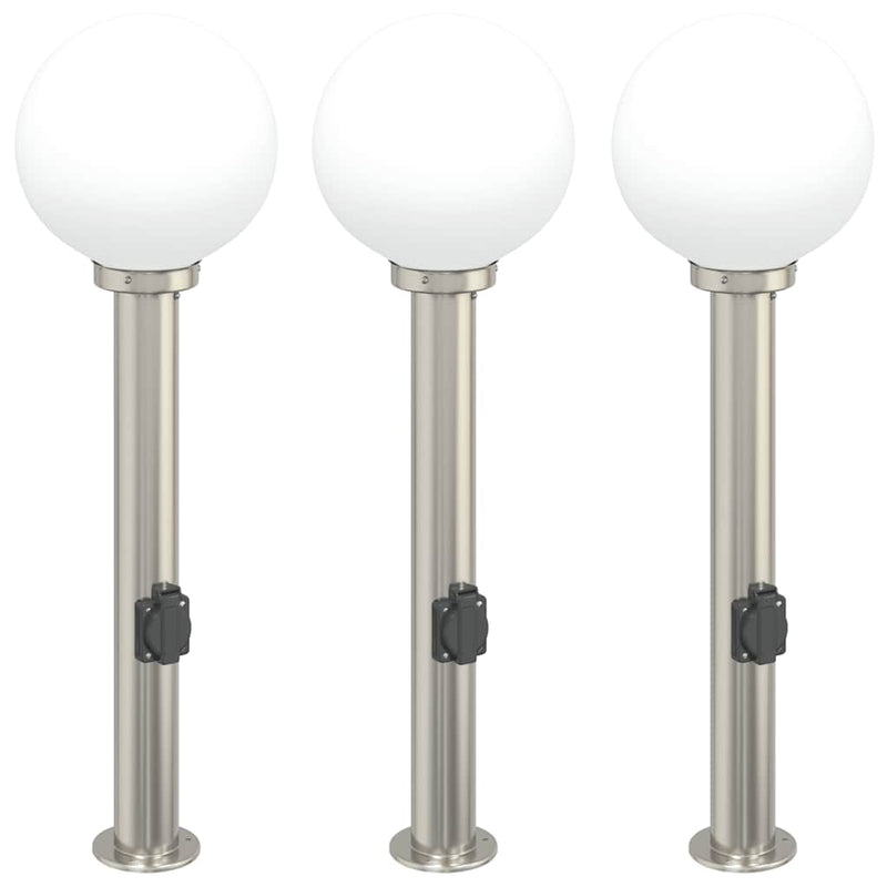Afbeelding laden in galerijviewer, Vidaxl bolderverlichting met stopcontact 3 stuks 80 cm rvs ip44