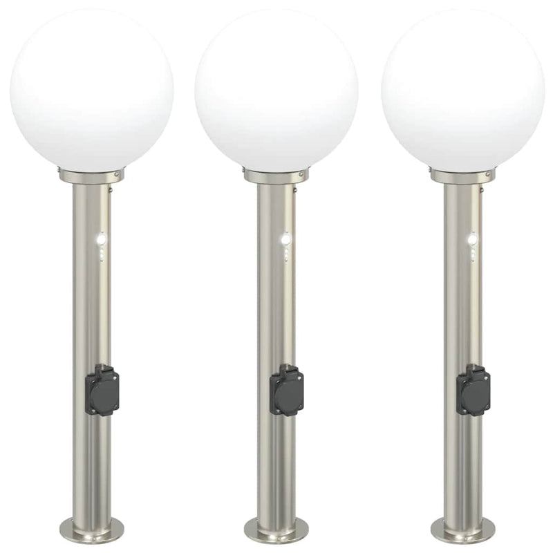 Afbeelding laden in galerijviewer, Vidaxl bolderverlichting met sensor en stopcontact 3 stuks 80 cm roestvrij staal ip44