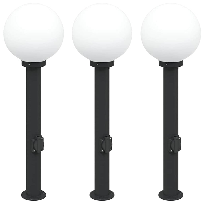 Chargez l'image dans la visionneuse de la galerie, Vidaxl bolderverlichting met stopcontact 3 stuks 80 cm zwart ip44