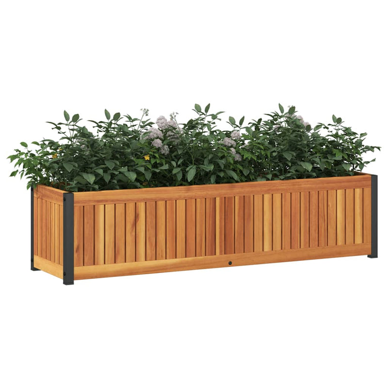 Afbeelding laden in galerijviewer, Vidaxl plantenbak 110x30x27,5 cm massief acaciahout en staal