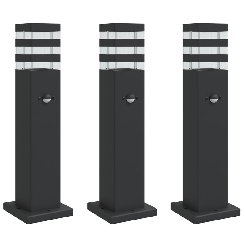 Load image into Gallery viewer, Vidaxl vloerlampen voor buiten 3 st met sensor 50 cm aluminium zwart