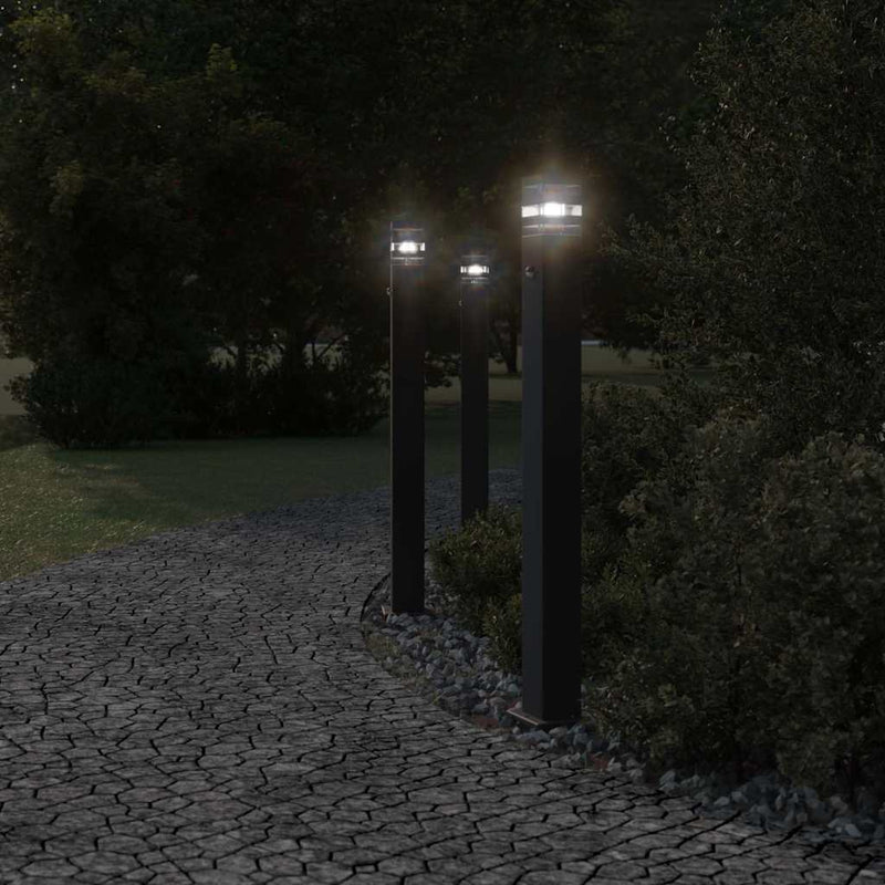 Load image into Gallery viewer, Vidaxl vloerlampen voor buiten 3 st met sensor 110 cm aluminium zwart