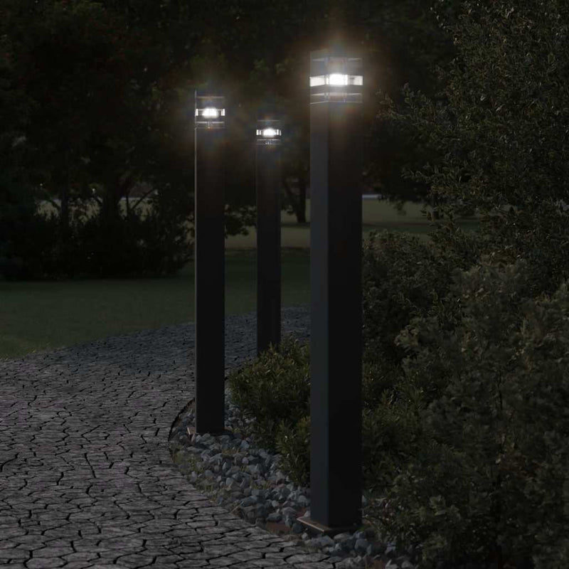 Load image into Gallery viewer, Vidaxl vloerlampen voor buiten 3 st met sensor 110 cm aluminium zwart