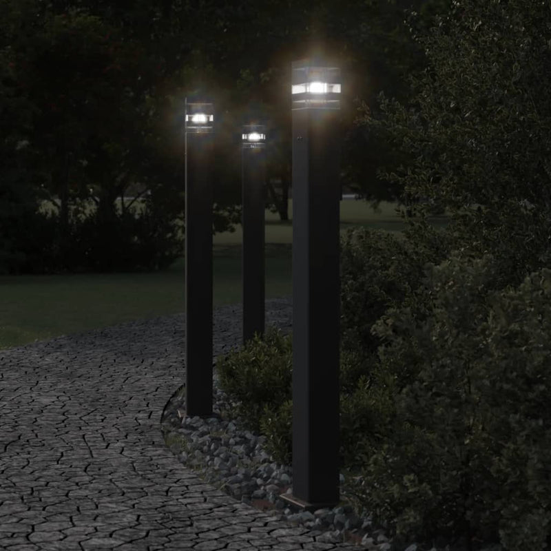 Load image into Gallery viewer, Vidaxl buitenvloerlampen 3 st met stopcontact 110 cm aluminium zwart