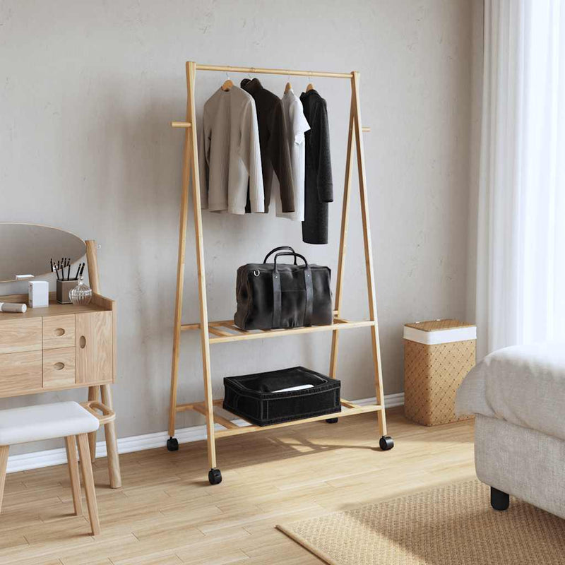 Load image into Gallery viewer, Vidaxl kledingrek met schappen en wielen 96x45,5x155,5 cm bamboe