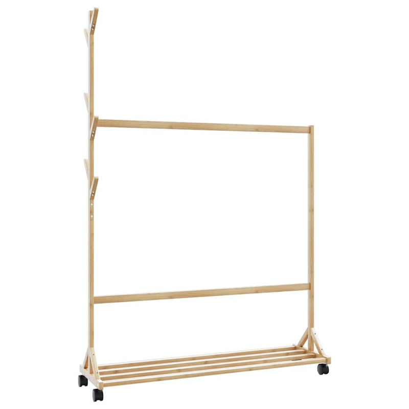 Afbeelding laden in galerijviewer, Vidaxl kledingrek met haken en wielen 100x35x157 cm bamboe