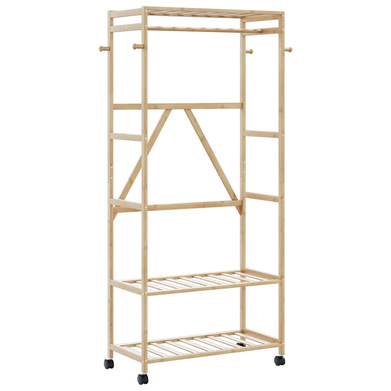 Afbeelding laden in galerijviewer, Vidaxl kledingrek met schappen en wielen 90x40x179,5 cm bamboe