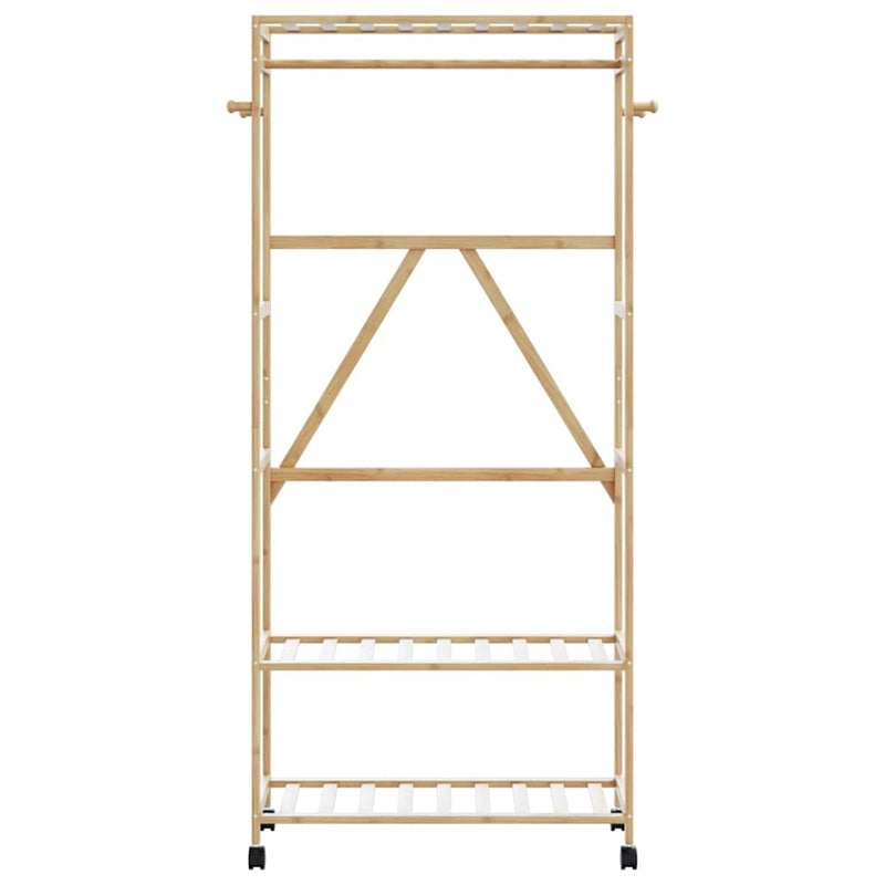 Afbeelding laden in galerijviewer, Vidaxl kledingrek met schappen en wielen 90x40x179,5 cm bamboe