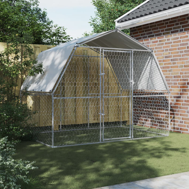 Load image into Gallery viewer, VidaXL Hondenkennel met dak en deur gegalvaniseerd staal zilverkleurig
