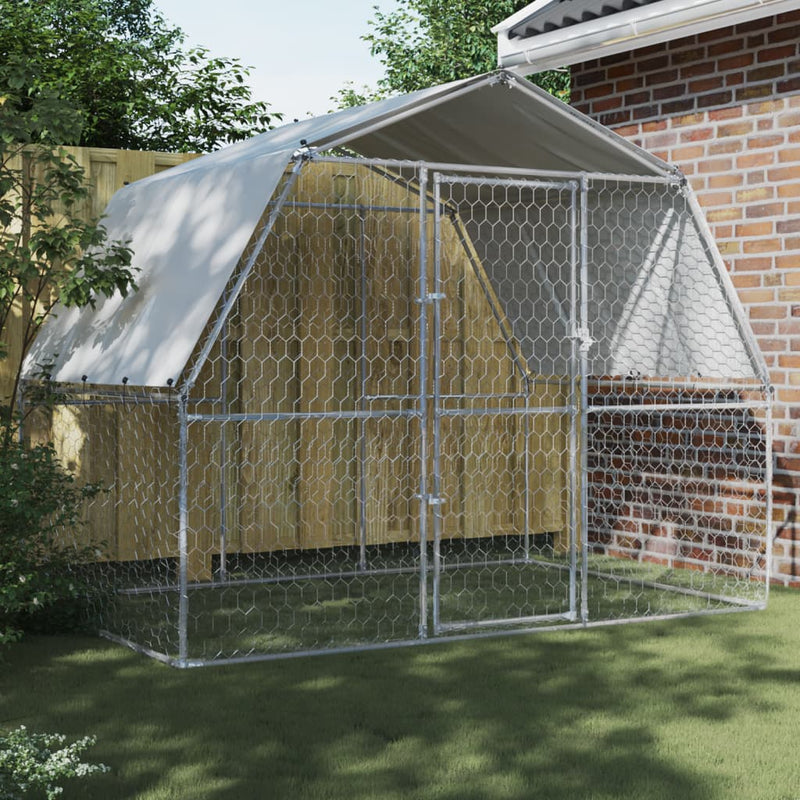 Load image into Gallery viewer, VidaXL Hondenkennel met dak en deur gegalvaniseerd staal zilverkleurig