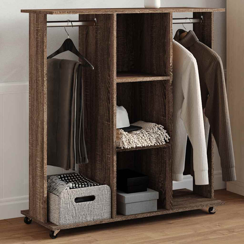 Load image into Gallery viewer, Vidaxl kledingkast met wielen 102x38x110 cm bewerkt hout bruin eiken