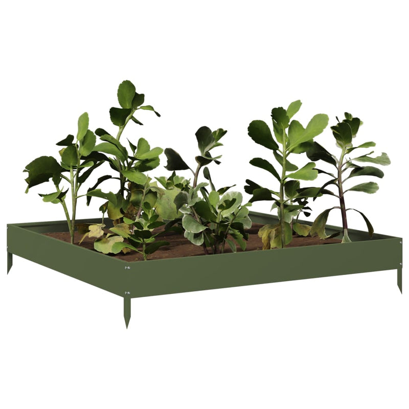 Cargue la imagen en el visor de la galería, Vidaxl plantenbak verhoogd 100x100x18,5 cm staal olijfgroen