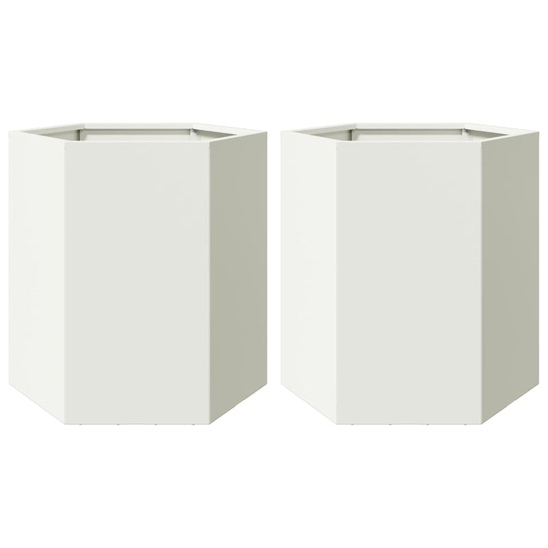 Load image into Gallery viewer, Vidaxl plantenbakken 2 st zeshoek 46x40x45 cm staal wit