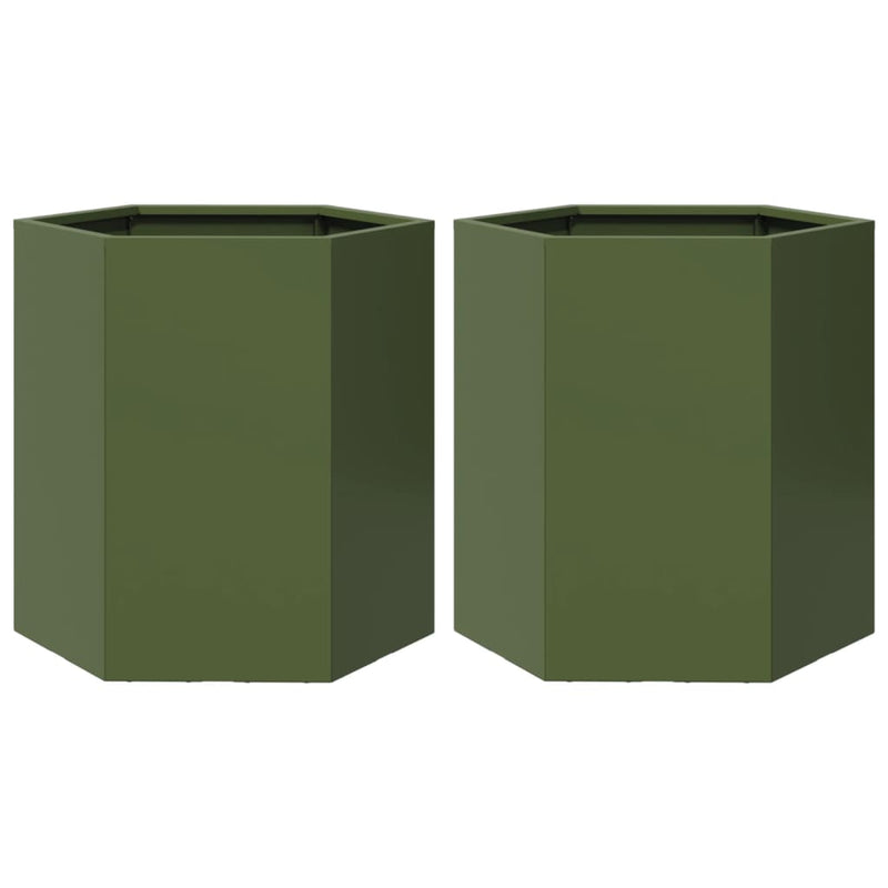Load image into Gallery viewer, Vidaxl plantenbakken 2 st zeshoek 46x40x45 cm staal olijfgroen