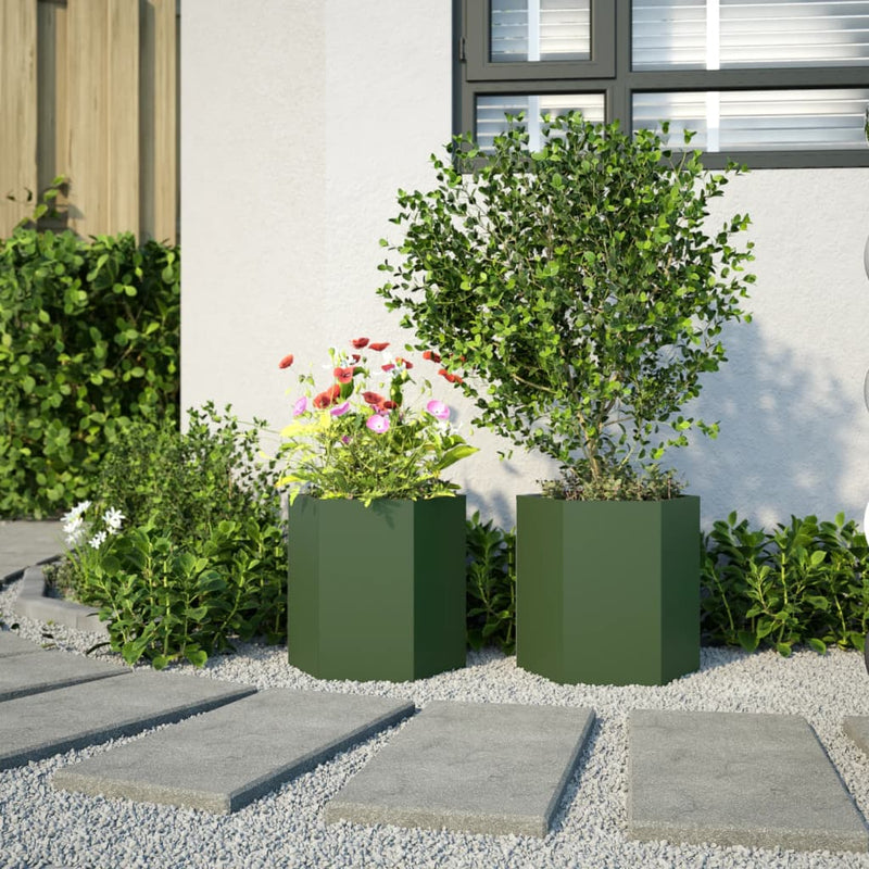 Load image into Gallery viewer, Vidaxl plantenbakken 2 st zeshoek 46x40x45 cm staal olijfgroen