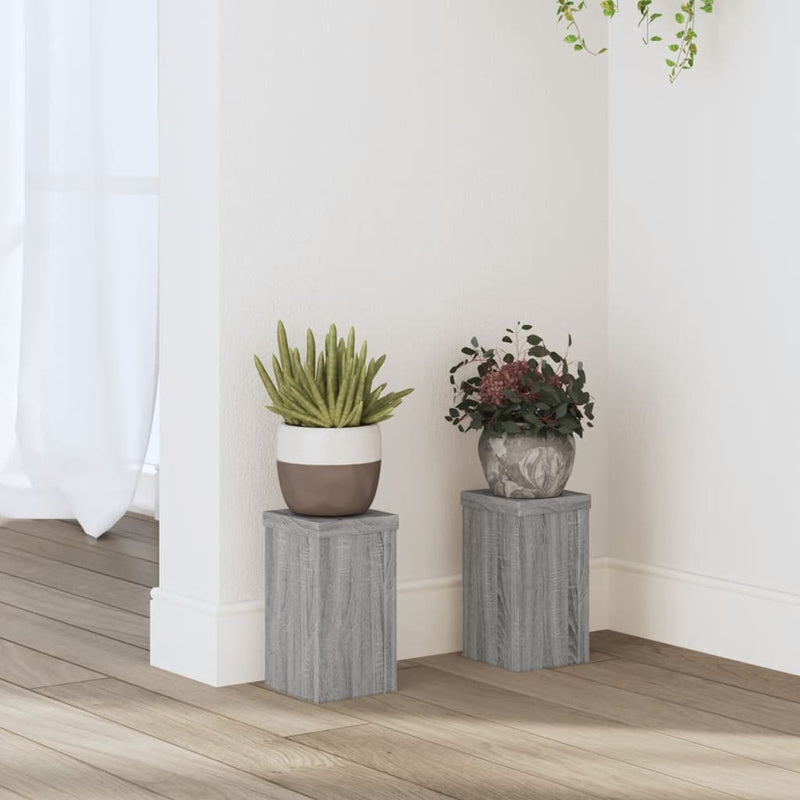 Load image into Gallery viewer, Vidaxl plantenstandaards 2 st 10x10x18 cm bewerkt hout grijs sonoma