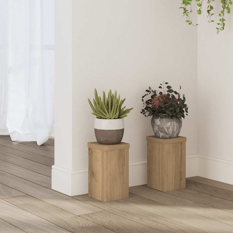 Load image into Gallery viewer, Vidaxl plantenstandaards 2 st 10x10x18 cm hout artisanaal eiken