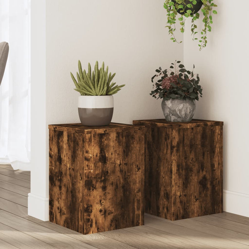 Load image into Gallery viewer, Vidaxl plantenstandaards 2 st 25x25x35 cm bewerkt hout gerookt eiken