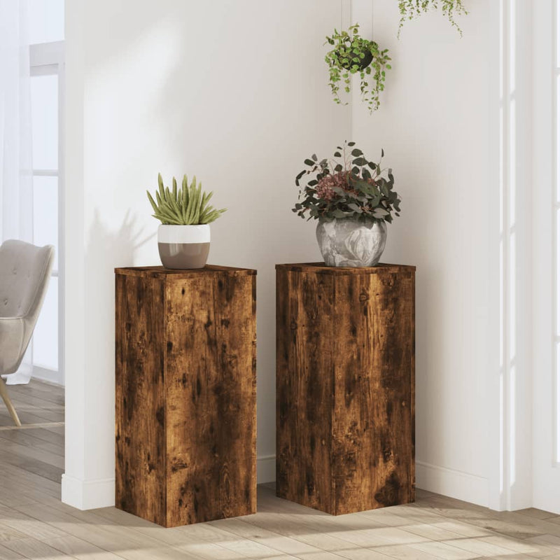 Load image into Gallery viewer, Vidaxl plantenstandaards 2 st 30x30x70 cm bewerkt hout gerookt eiken