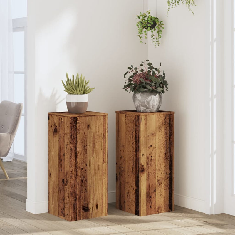 Load image into Gallery viewer, Vidaxl plantenstandaards 2 st 30x30x70 cm bewerkt hout oud houtkleurig