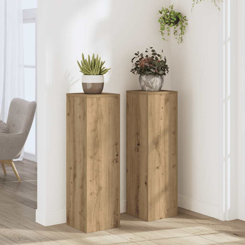 Load image into Gallery viewer, Vidaxl plantenstandaards 2 st 25x25x80 cm hout artisanaal eikenkleurig