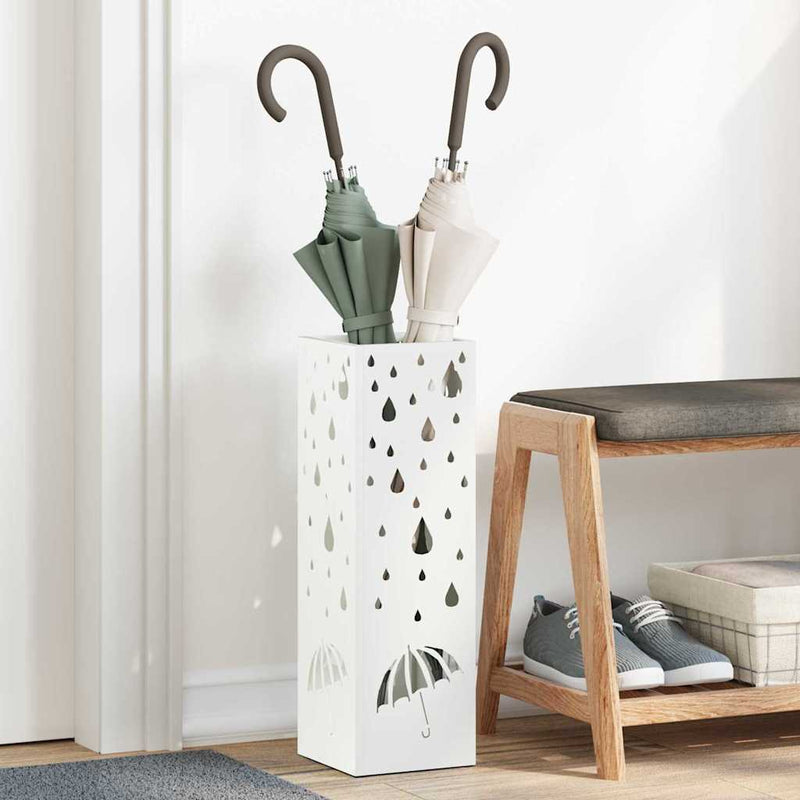 Load image into Gallery viewer, Vidaxl paraplu standaard met opslag wit 15,5 x 15,5 x 49 cm metaal