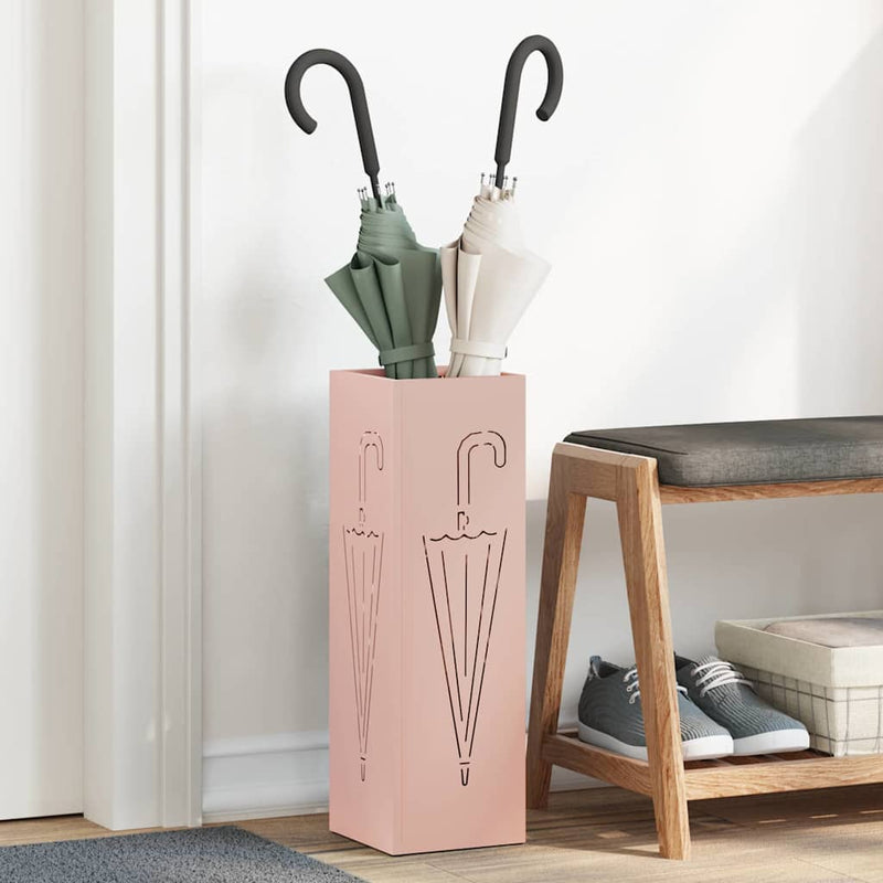 Afbeelding laden in galerijviewer, Vidaxl paraplu standaard met opslag roze 15,5 x 15,5 x 49 cm metaal