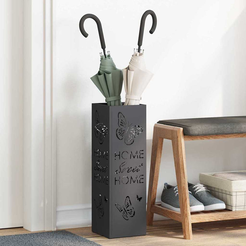 Load image into Gallery viewer, Vidaxl paraplu standaard met opslag zwart 15,5 x 15,5 x 49 cm metaal