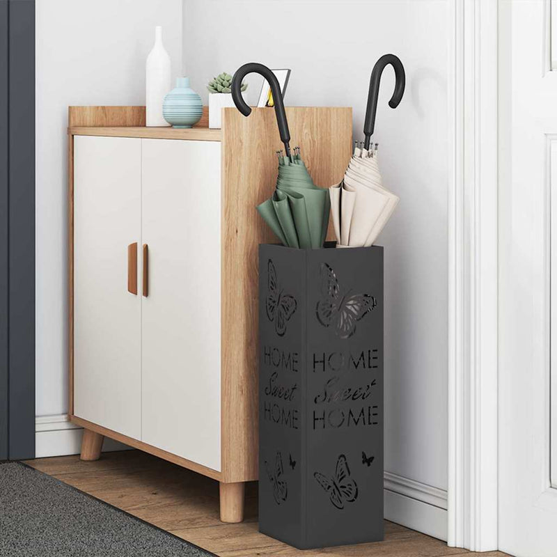 Load image into Gallery viewer, Vidaxl paraplu standaard met opslag zwart 15,5 x 15,5 x 49 cm metaal