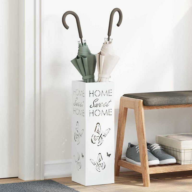Load image into Gallery viewer, Vidaxl paraplu standaard met opslag wit 15,5 x 15,5 x 49 cm metaal