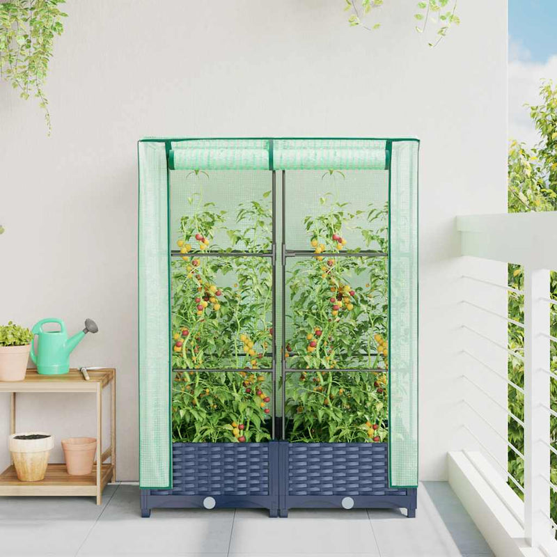 Load image into Gallery viewer, Vidaxl plantenbak verhoogd met kashoes 80x40x123 cm rattanlook