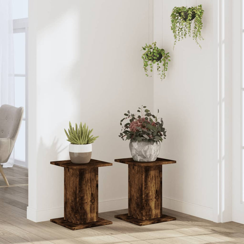 Load image into Gallery viewer, Vidaxl plantenstandaards 2 st 30x30x40 cm bewerkt hout gerookt eiken